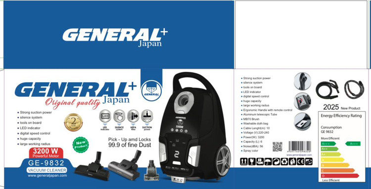 جارو برقی جنرال ژاپن مدل GE-9832 پرو VACUUM CLEANER GENERAL Model GE-9832 pro